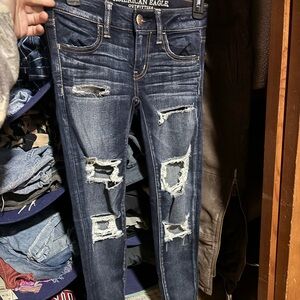 American Eagle Outfitters Ripped Dark Blue Skinny Jeans